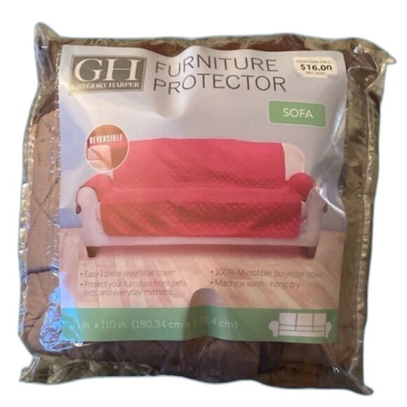 REVERSIBLE QUILTED SOFA COVER FURNITURE PROTECTOR BROWN AND TAN 71”x110” - Picture 1 of 4